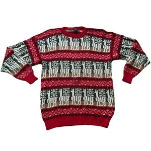 Alpaca Sweater Peruvian Crew Neck Llamas Geometric Multicolor Men’s Size Large
